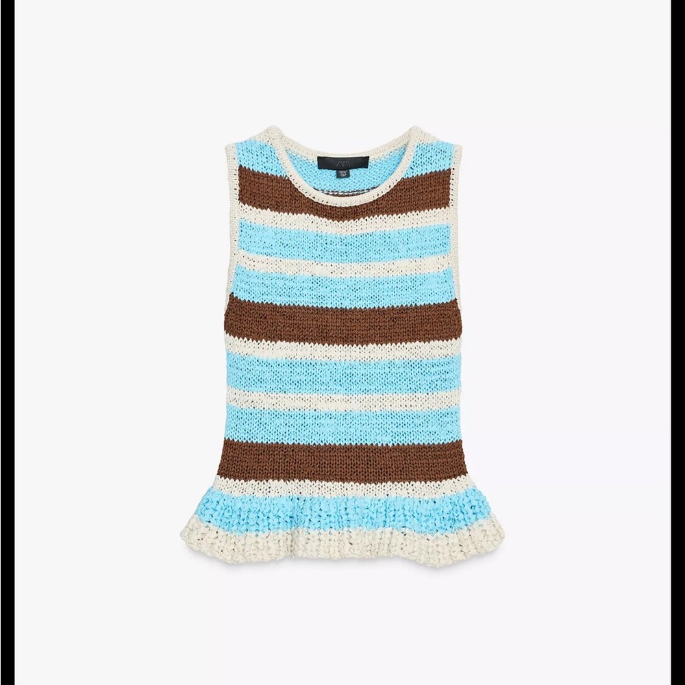 Striped Knit Sleeveless Ruffle Top